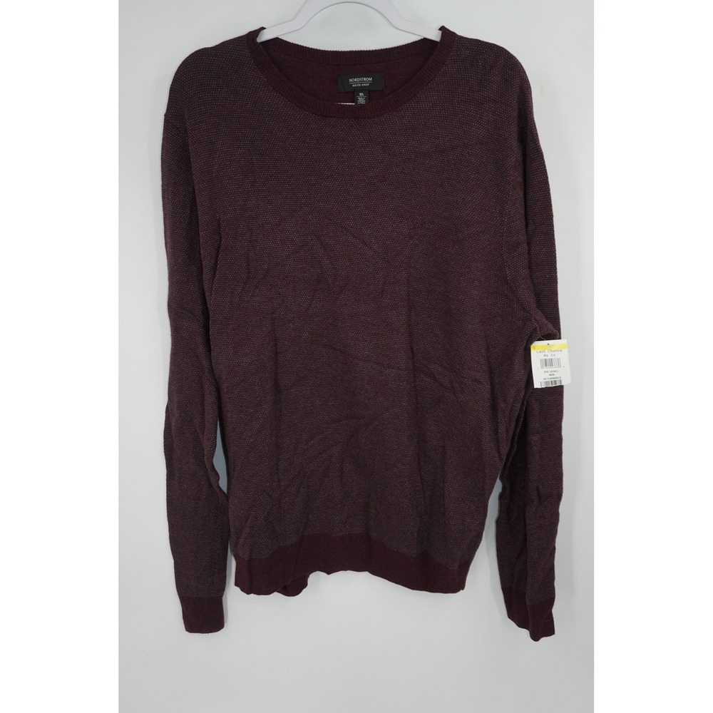 Nordstrom Mens Shop Sweater Mens XL Dark‎ Burgundy Wool Blend Crewneck Pullover